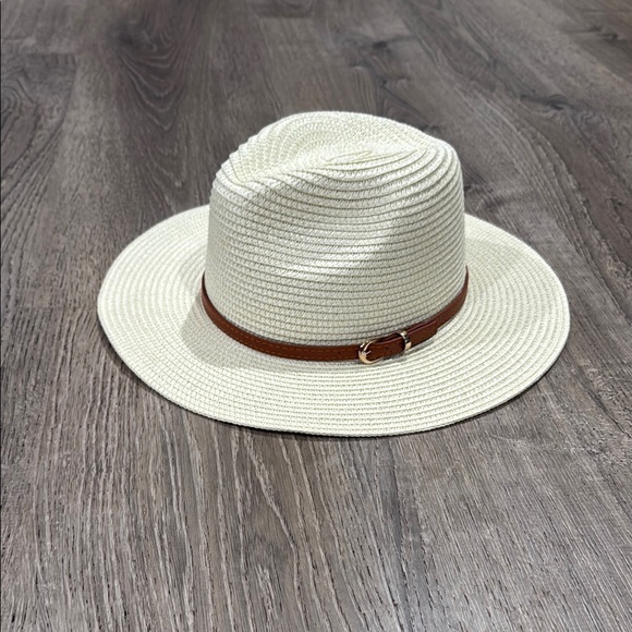 Stylish Cream Fedora Hat with Brown Band
